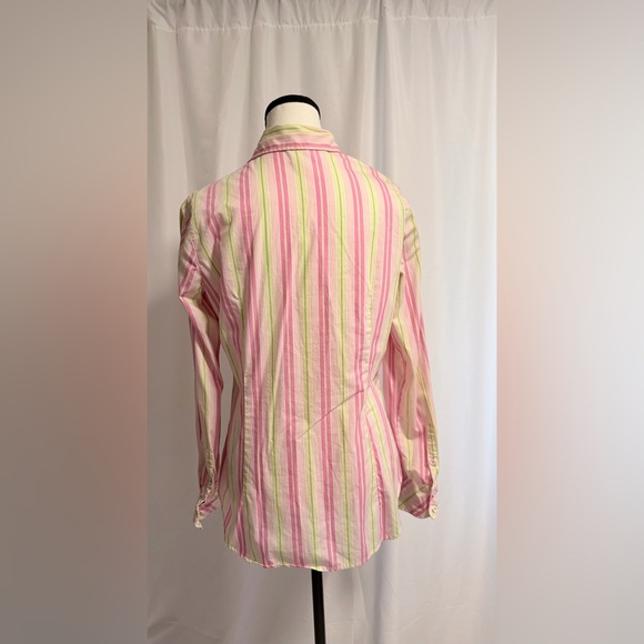 Lilly Pulitzer Classic Pink and Green Striped Shirt Size 10 - Picture 2 of 4